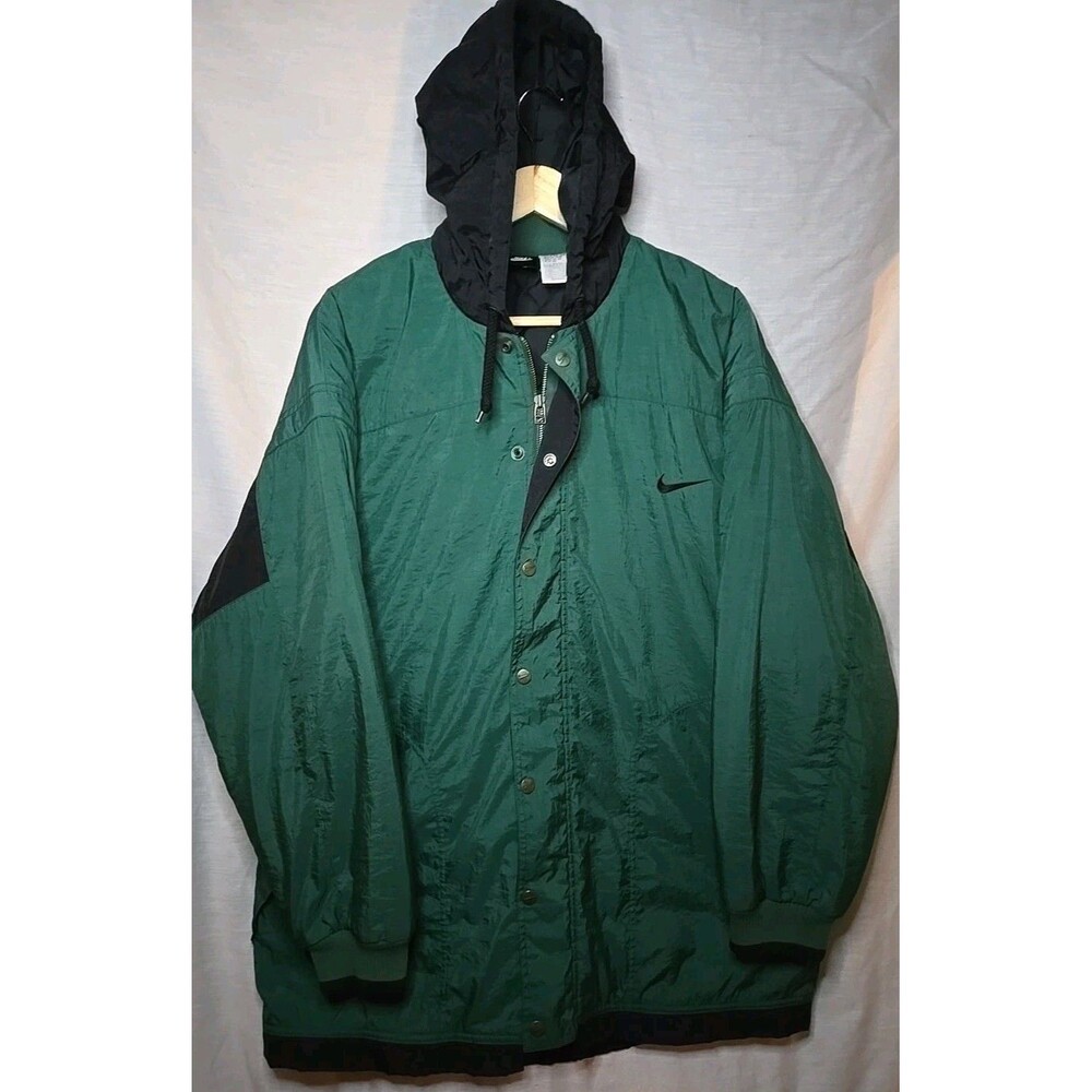 Vintage Nike Air Quilted Hooded Green Puffer Jacket Men’s Big Medium, 90s WARM